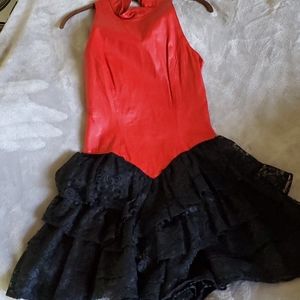 Red lambs leather and lace dress